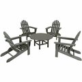 Polywood Classic 5-Piece Slate Grey Patio Set with 4 Folding Adirondack Chairs 633PWS1191GY